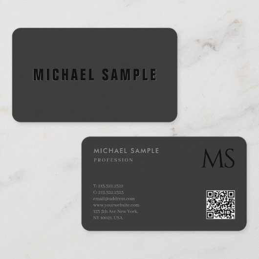 Carte De Visite Moderne élégant professionnel QR Code Monogramme n (Devant / Derrière)
