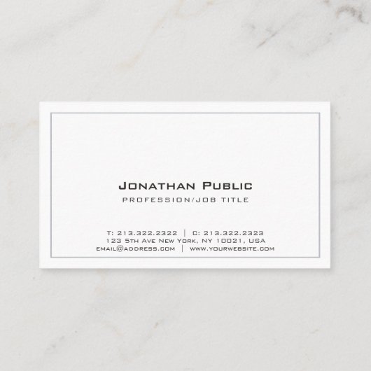 Carte De Visite Moderne Élégant Professionnel Simple Blanc Plat (Dos)