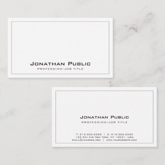 Carte De Visite Moderne Élégant Professionnel Simple Blanc Plat (Devant / Derrière)