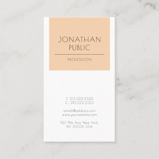 Carte De Visite Moderne Elegant Propre Plaine tendance Apricot Lux (Devant)