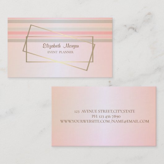 Carte De Visite Moderne Elégant rayé, Cadre Or (Devant / Derrière)