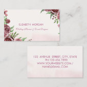 Carte De Visite Moderne Élégant Romantique Aquarelle Fleurs Roses (Devant / Derrière)