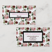 Carte De Visite Moderne élégant rose & Roses rouges Floral (Devant / Derrière)