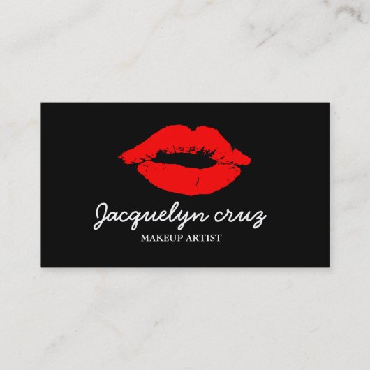 Carte De Visite Moderne Elégant Rouge Lips Maquillage Artiste Plai (Devant)