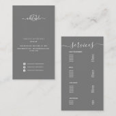 Carte De Visite Moderne Elégant Simple Gris Spa Salon Menu Service (Devant / Derrière)