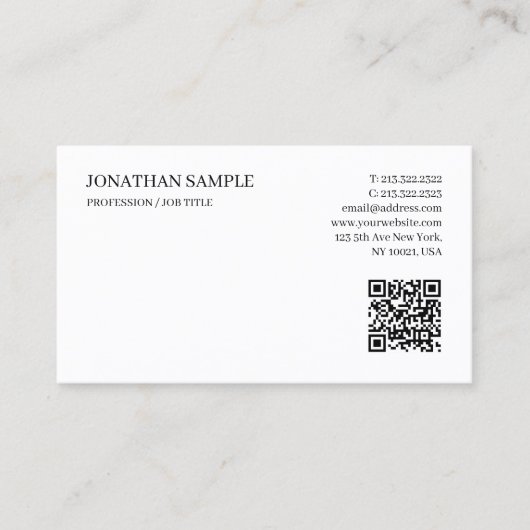 Carte De Visite Moderne Élégant Simple Modèle Code QR Texte Person (Devant)