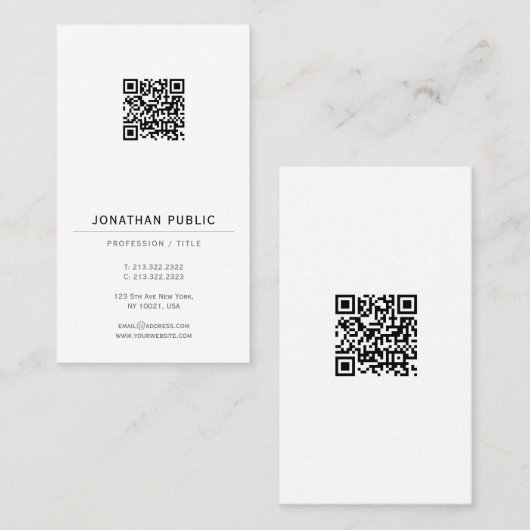 Carte De Visite Moderne Élégant Simple Modèle de Code QR Vertical (Devant / Derrière)
