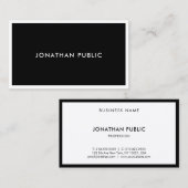 Carte De Visite Moderne Élégant Simple Modèle noir et blanc (Devant / Derrière)