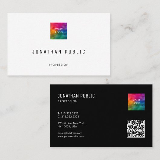 Carte De Visite Moderne Elegant Simple Modèle QR Code Logo Océan (Devant / Derrière)