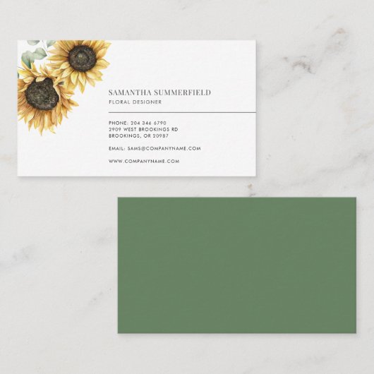 Carte De Visite Moderne Elégant tournesol Eucalyptus Floriste (Devant / Derrière)