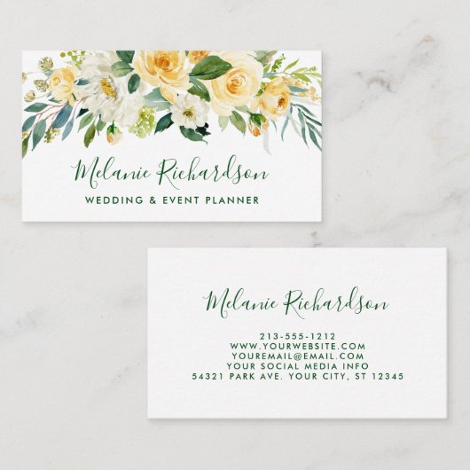 Carte De Visite Moderne Elégant Vert Jaune Vert Floral Vert (Devant / Derrière)