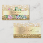 Carte De Visite Moderne Élégante Glitterie, Bokeh, Cactus (Devant / Derrière)