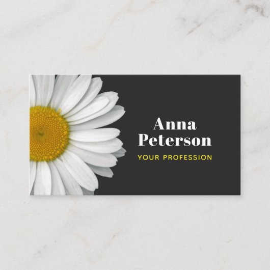 Carte De Visite Moderne Elégante Marguerite Rétro Noir Jaune (Devant)