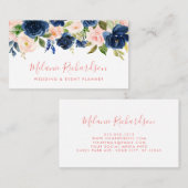 Carte De Visite Moderne et élégant floral classique bleu rose (Devant / Derrière)