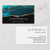 Carte De Visite Moderne et élégant Turquoise Agate & Gold Ribbon s (Devant / Derrière)