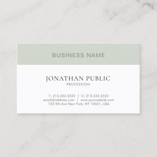 Carte De Visite Moderne et tendance Simple clair beige vert blanc (Devant)