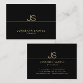 Carte De Visite Moderne Excellent Monogramme Elégant Black Gold Lu (Devant / Derrière)