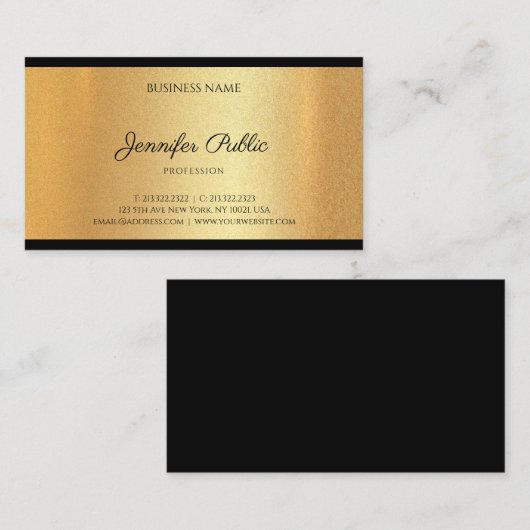 Carte De Visite Moderne Faux Gold Script à main Texte Calligraphie (Devant / Derrière)