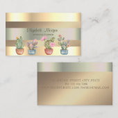 Carte De Visite Moderne Faux Gold Stripes Succulents (Devant / Derrière)
