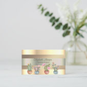 Carte De Visite Moderne Faux Gold Stripes Succulents (Debout devant)