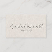 Carte De Visite Moderne Faux Linen Signature Script Nom Entreprise (Devant)