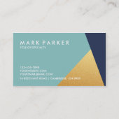 Carte De Visite Moderne Faux Navy, Bleu Blanc Or Géométrique Bloc (Dos)