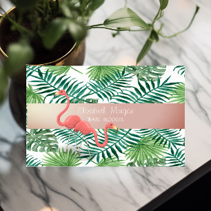 Carte De Visite Moderne, Feuilles de palmiers tropicales, Flamants
