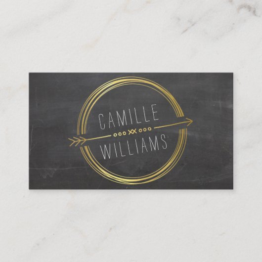 Carte De Visite MODERNE FLÈCHE LOGO feuille d'or rustique dessinée (Devant)