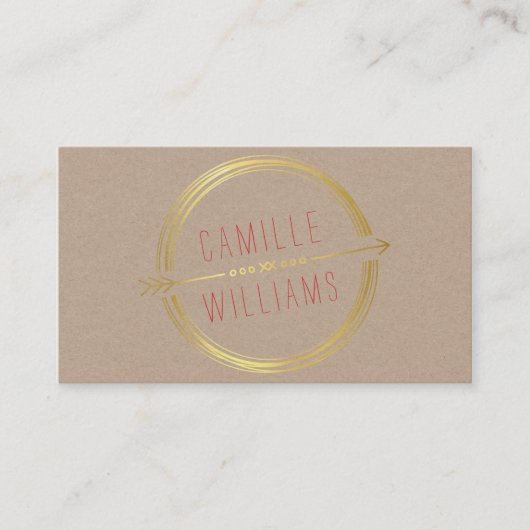 Carte De Visite MODERNE FLÈCHE LOGO feuille d'or rustique dessinée (Devant)