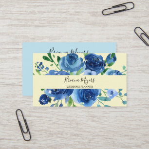 Carte De Visite Moderne Floral Marine Blue Yellow Business