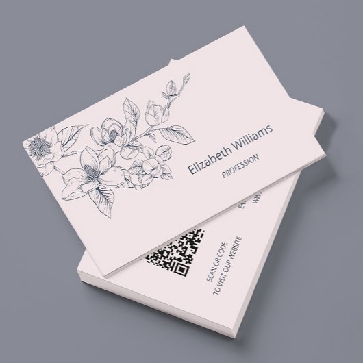 Carte De Visite Moderne Floral Rose Magnolia | Code QR