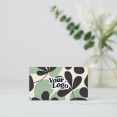 Carte de visite moderne florale – Code QR et logo (Debout devant)