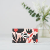 Carte de visite moderne florale – Code QR et logo (Debout devant)