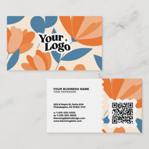 Carte de visite moderne florale – Code QR et logo