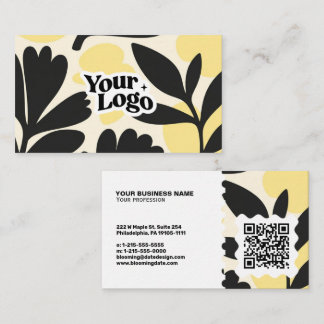 Carte de visite moderne florale – Code QR et logo