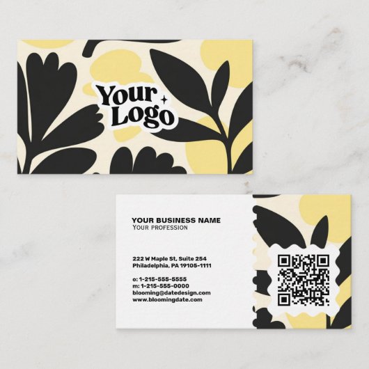 Carte de visite moderne florale – Code QR et logo (Devant / Derrière)