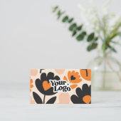 Carte de visite moderne florale – Code QR et logo (Debout devant)