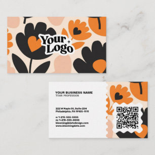 Carte de visite moderne florale – Code QR et logo