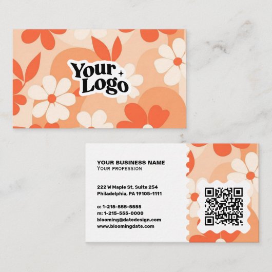 Carte de visite moderne florale – Code QR et logo (Devant / Derrière)