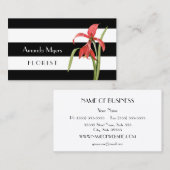 Carte De Visite Moderne Floriste Noir Grandes Blancs Avec Amarylli (Devant / Derrière)