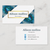 Carte De Visite Moderne Gemstone Blue Agate Gold Foil (Devant / Derrière)