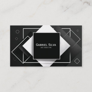 Carte De Visite Moderne Géométrique Noir et Blanc Texturé