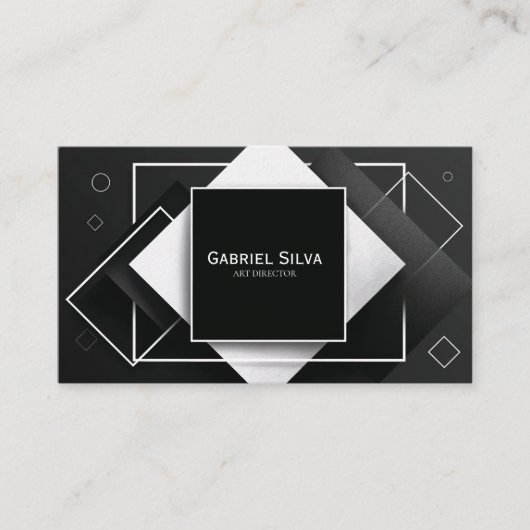 Carte De Visite Moderne Géométrique Noir et Blanc Texturé (Devant)