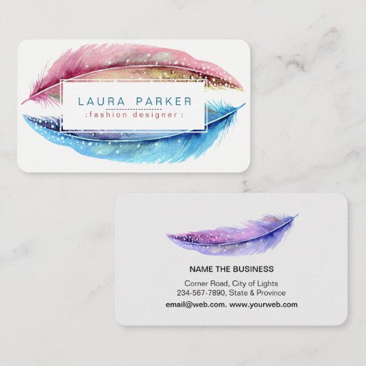 Carte De Visite Moderne Girly d'oiseau de Boho d'aquarelle de (Devant / Derrière)