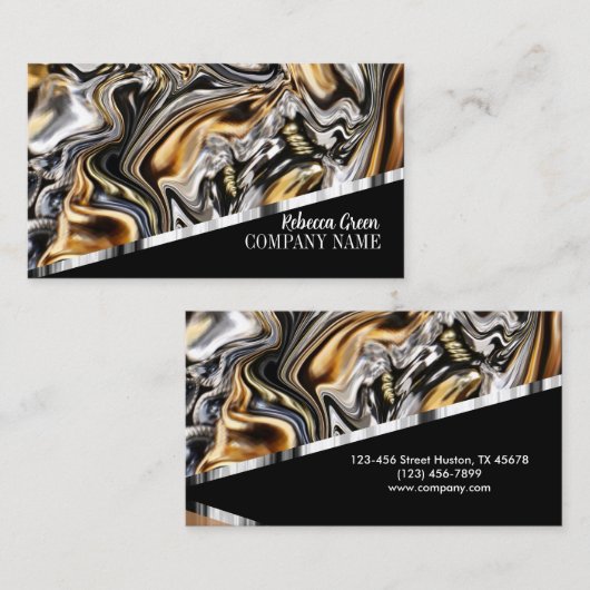 Carte De Visite Moderne Girly Stylish Black Gold Fashion Beauté (Devant / Derrière)