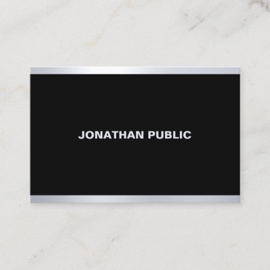 Carte De Visite Moderne Glamour Noir Argent Élégant Professionnel (Devant)