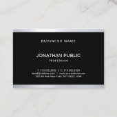 Carte De Visite Moderne Glamour Noir Argent Élégant Professionnel (Dos)