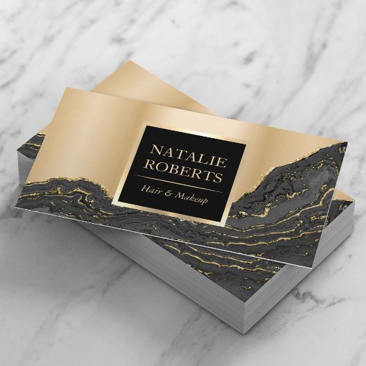 Carte De Visite Moderne Gold Agate Maquillage Artiste Coiffure Bea