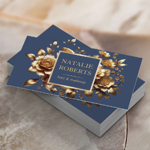 Carte De Visite Moderne Gold Floral Marine Bleu Beauté Salon & SPA