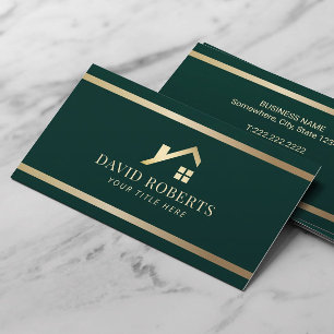 Carte De Visite Moderne Gold House Réaltor immobilier Dark Green